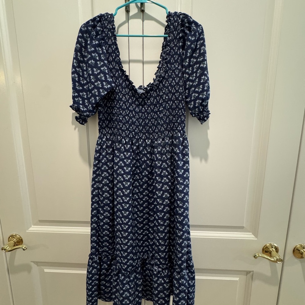Hill House Louisa Crepe Navy Posy Nap Dress - Picture 4 of 4